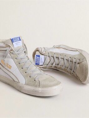 GGDB Slide High-Top Sneakers in Off-White & Beige
